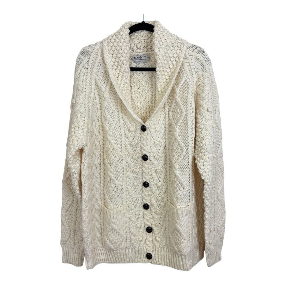 Blarney Woollen Mills Cardigan Sweater Womens Sz XL Irish Wool Knit Cottagecore